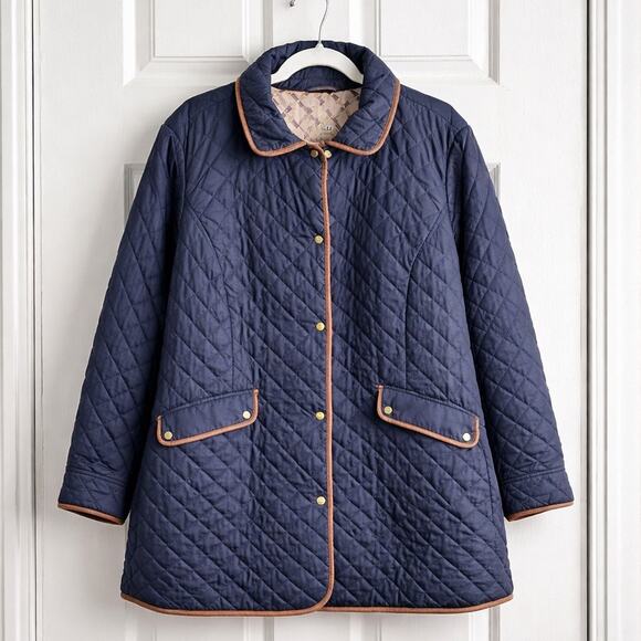 Talbots Quilted Barn Jacket Navy Blue Faux Leather Trim Women’s 3X - Picture 2 of 8